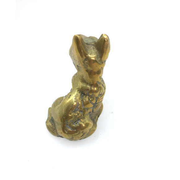 Miniature Solid Brass Scottish Terrier Figurine Sitting 2" Vintage - Picture 3 of 4